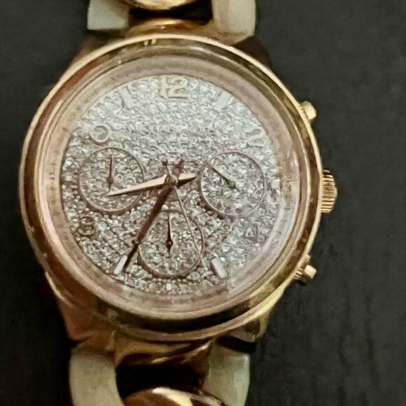 Michael Kors Gold chronograph rhinestone face Chain Link Watch